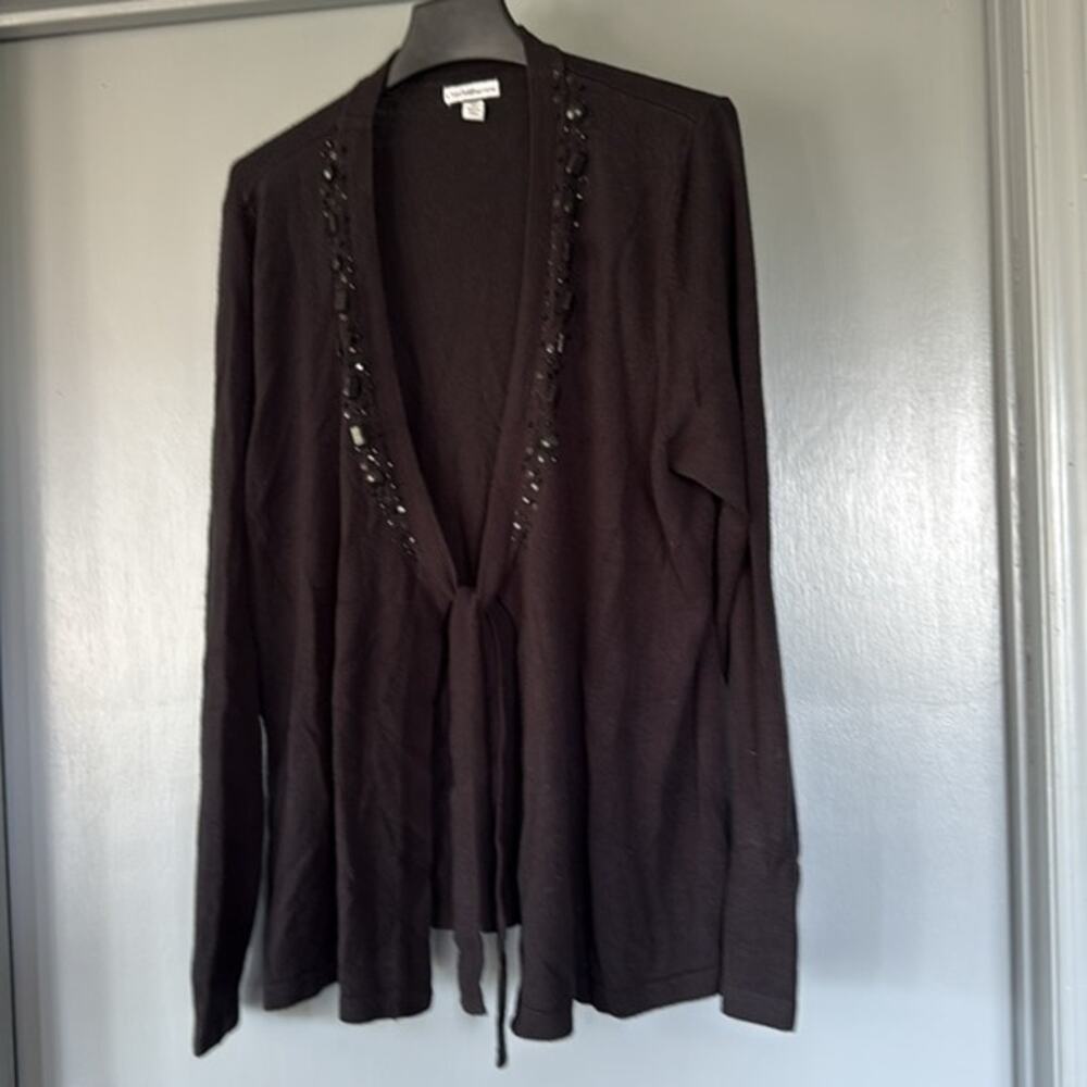 Crofts & Barrow Womens Black Open Cardigan Sweater  Beaded sz 3X Long Sleeve